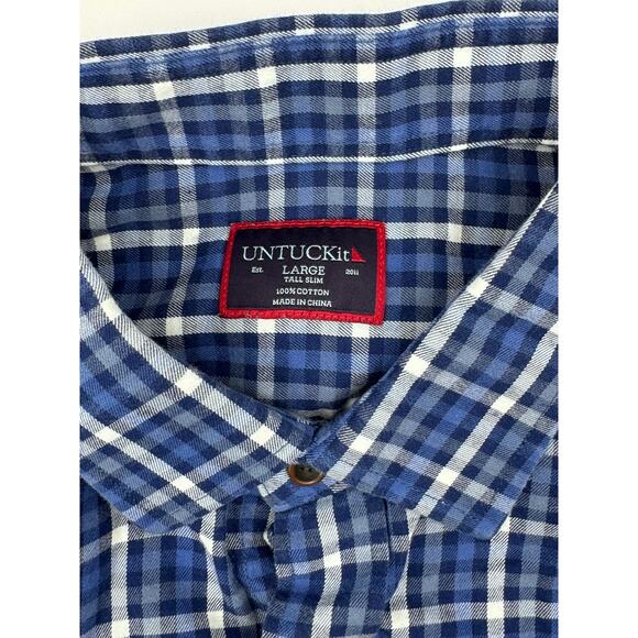 UNTUCKit Mens Plaid Blue Button Down Tall Slim - Picture 3 of 4